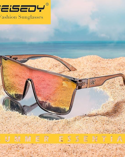FEISEDY Sunglasses for Women Men, Fashion Mirrored Single Lens, Driving Beach Sunnies UV400 Shades B2996