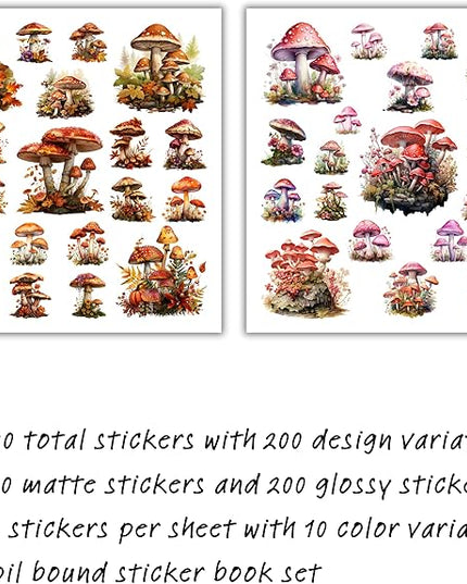 XERE 400 Pcs Mushrooms Flora and Fauna Scrapbook Stickers Set for Scrapbooking and Journaling Notebooks, Junk Journal Supplies, Sketchbook, Bookmark Making, Planner Sticker