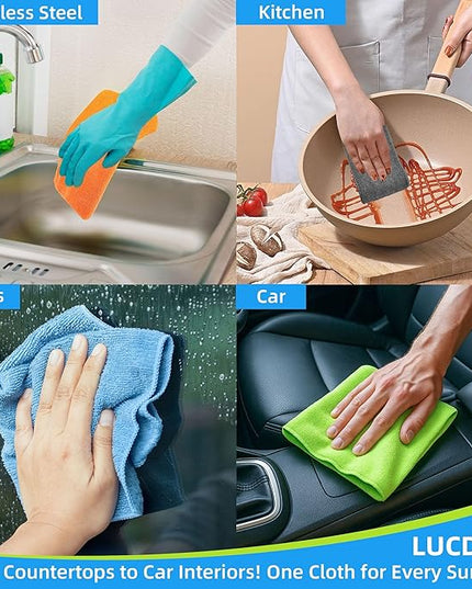 Microfiber Cleaning Cloths 16 Pack 8 Color Cleaning Rags for Housekeeping Home Kitchen Bathroom Car,11.5"X11.5" Soft Lint Free Wet and Dry Use Dusting Cleaning Supplies Towels