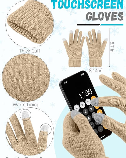 Winter Beanie Hat Scarf Gloves, Warm Fleece Knit Hats Touch Screen Gloves Neck Scarf Set Winter Gifts for Unisex Adult