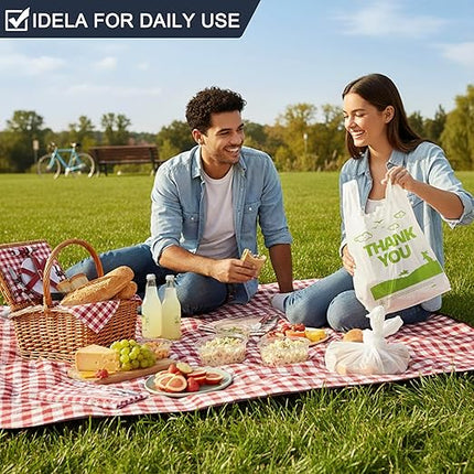 YoYoRain 1000 Pack White Design Thank You T-Shirt Bags with Handles, 11"x6"x21" Plastic Shopping Bags for Grocery, Retail & Takeout