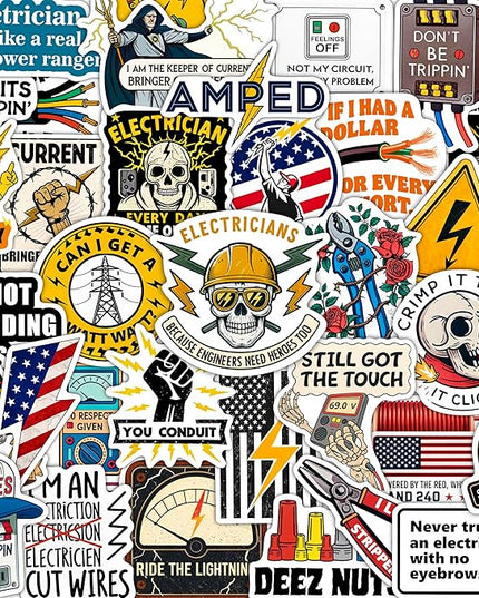 100Pcs Funny Electrician Stickers for Hard Hats, Waterbottle - Electrical Stickers - Electrician Gifts for Men, Party Supplies - Gift for Women & Men