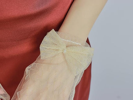 Sahabowi Satin Gloves Formal Bridal Banquet Party Wedding Opera Solid Colorful Mitten For Women