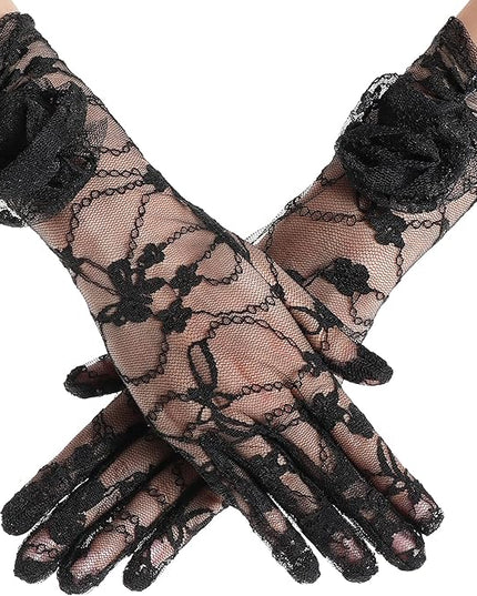 BABEYOND Lace Gloves Women - Floral Opera Gloves Stretchy Elegant Tea Party Accessories for Wedding Prom Evening Party