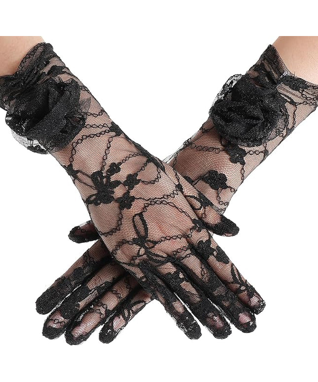 BABEYOND Lace Gloves Women - Floral Opera Gloves Stretchy Elegant Tea Party Accessories for Wedding Prom Evening Party
