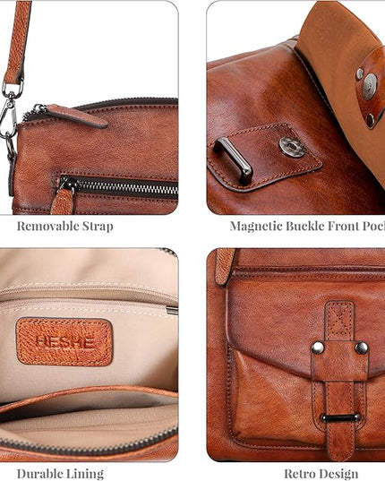 HESHE Leather Crossbody Bags for Women Satchel Purses Shoulder Purses and Handbags Cross Body Bag with Multi Pockets