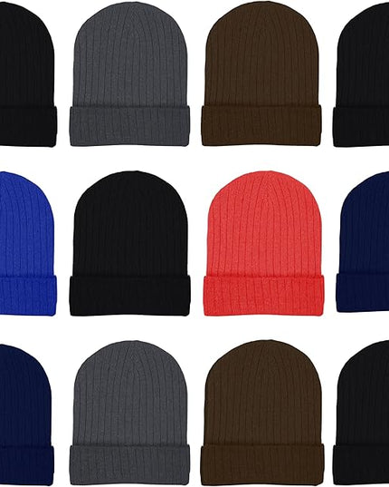 12 Pack Winter Beanie Hats for Men Women, Warm Cozy Knitted Cuffed Skull Cap, Wholesale