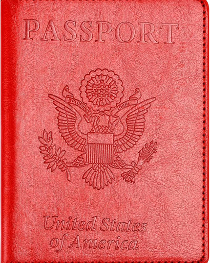 Eoehro Passport and Vaccine Card Holder Combo, Faux Leather, Compact, Lightweight, Waterproof, Red