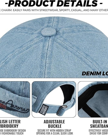 Croogo Denim Docker Hat Fashion Brimless Beanie Hat Retro Worker Skull Cap Rolled Cuff Sailor Cap Hip Hop Dancing Watch Cap