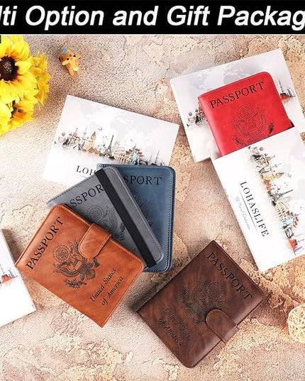 Passport Holder Cover Wallet Travel Essentials Leather Rfid Blocking Case Vacation Luggage Must Haves Travel Accessories for Men Women (120#Brown)