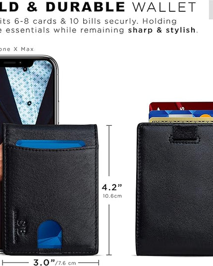 SERMAN BRANDS RFID Blocking Slim Bifold Genuine Leather Thin Minimalist Front Pocket Wallets for Men Billfold Wallet Men Gift