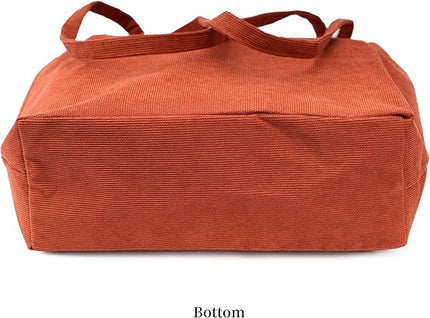 Corduroy Tote Bag Cute Tote Bags for Women Shoulder Bag with Inner Pocket for Work Beach Travel and Shopping Grocery