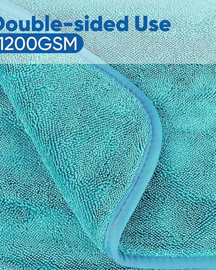 HOMEXCEL Professional Car Drying Towel (36"x 24") with Twisted-Loop Technology, 1200GSM for a Streak-Free Finish – Microfiber Towels for Cars, Trucks, SUVs, RVs and Motorcycles, Lake Green