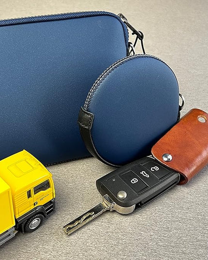 OneJoy Mini Round Coin Purse with Clip on, Lightweight Waterproof Zipper Pouch for Earbuds, Keys, Coins, Compact Travel Storage Case for Women & Men; Xmas Gift [ Navy ]