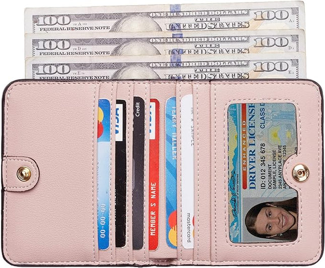 Toughergun Women’s Small Slim Leather Wallet with RFID Protection, Compact Bifold Mini Purse with Clear ID Window