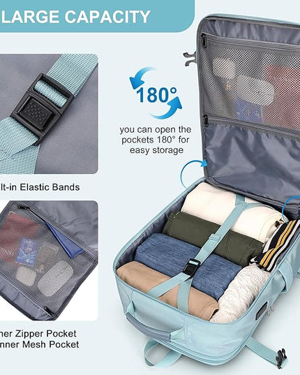 PIJUSHI Travel Backpack for Women Expandable Carry on Luggage Backpack Airline Approved Personal Item Laptop Bag(PE034 Blue)