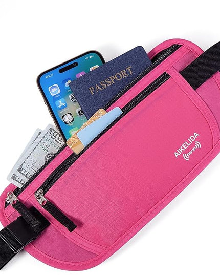 Travel Money Belt - Slim Passport Holder Travel Wallet with RFID Blocking Travel Pouch Undercover Fanny Pack for Women
