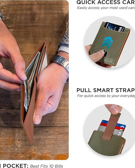 SERMAN BRANDS RFID Blocking Slim Bifold Genuine Leather Thin Minimalist Front Pocket Wallets for Men Billfold Wallet Men Gift