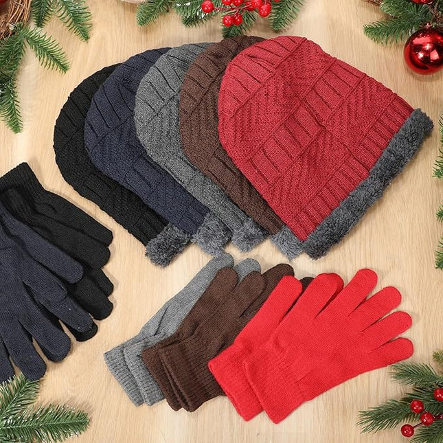 Suhine 40/110 Pcs Winter Hats and Gloves Bulk for Men Women Fleece Lined Beanie & Glove Set Unisex Hats Gloves for Homeless
