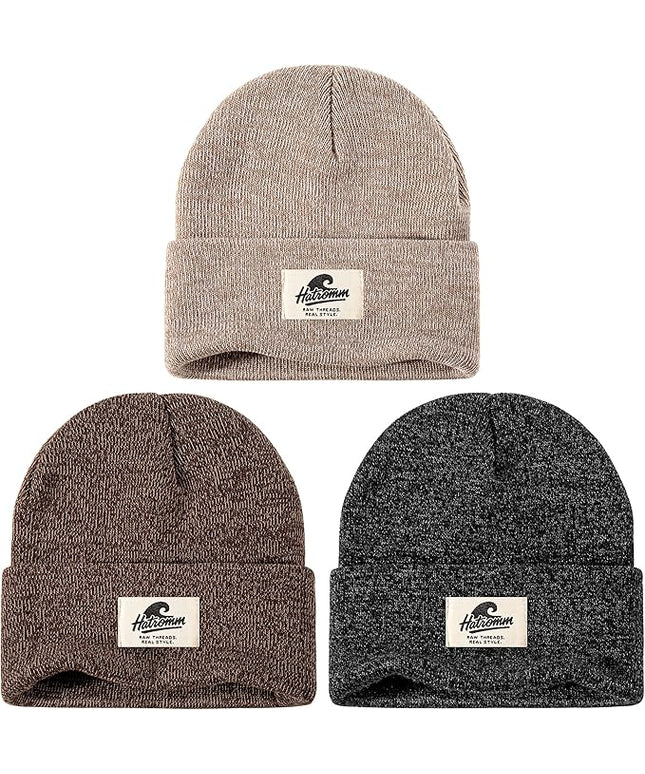 3 Packs Winter Beanie Hats for Men Women, Unisex Soft Warm Thick Beanies, Cuffed Knit Skull Cap