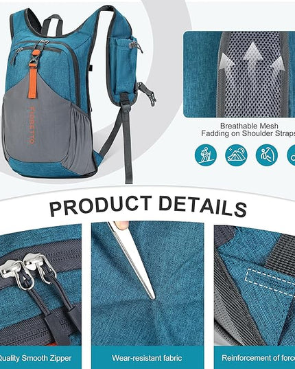 FIORETTO 15L Hiking Backpack for Women Men Mini Packable Backpack Lightweight Small Daypack for Camping Travel Outdoor, Turquoise