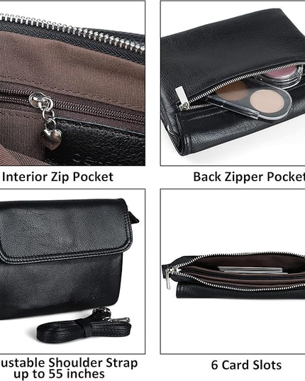 befen Genuine Leather Small Crossbody Bags for Women Cell Phone Bag Cross Body Purses,Silver Zipper