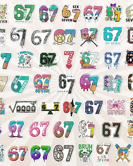 67 Stickers (104PCS), Waterproof Vinyl 6 7 Meme Stickers for Laptop, Water Bottle, Car, Phone Case, 67 Stuff for Adults Teens, 6–7 Meme Gifts