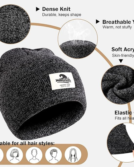 3 Packs Winter Beanie Hats for Men Women, Unisex Soft Warm Thick Beanies, Cuffed Knit Skull Cap
