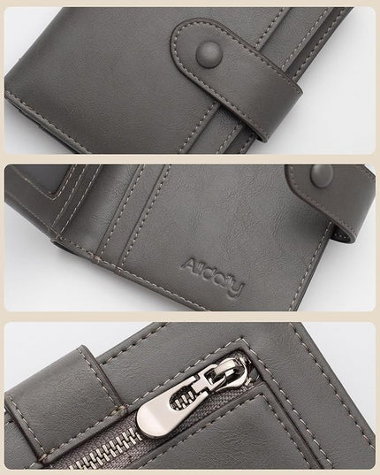 Alldaily Small RFID Blocking Leather Wallet for Women, Bifold with 10 Card Slots and Zipper Pocket (Grey)