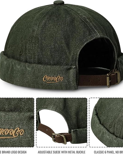 Croogo Denim Docker Hat Fashion Brimless Beanie Hat Retro Worker Skull Cap Rolled Cuff Sailor Cap Hip Hop Dancing Watch Cap