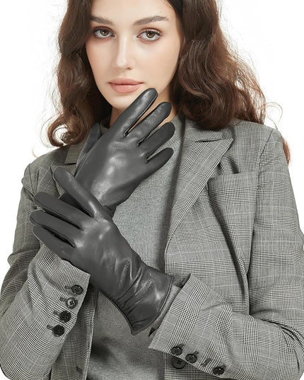 Womens Winter Leather Touchscreen Texting Warm Driving Lambskin Pure Genuine leather Gloves
