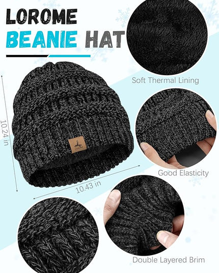 Winter Beanie Hat Scarf Gloves, Warm Fleece Knit Hats Touch Screen Gloves Neck Scarf Set Winter Gifts for Unisex Adult