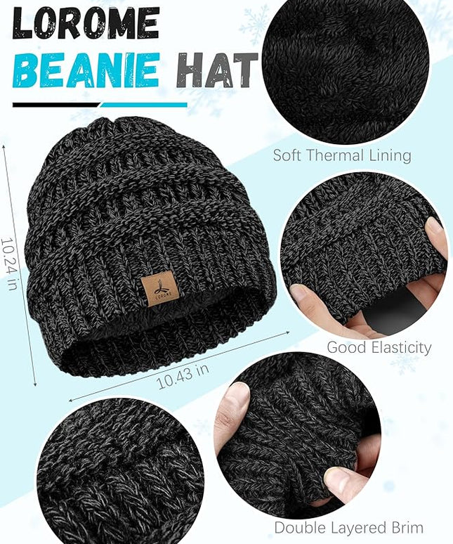 Winter Beanie Hat Scarf Gloves, Warm Fleece Knit Hats Touch Screen Gloves Neck Scarf Set Winter Gifts for Unisex Adult