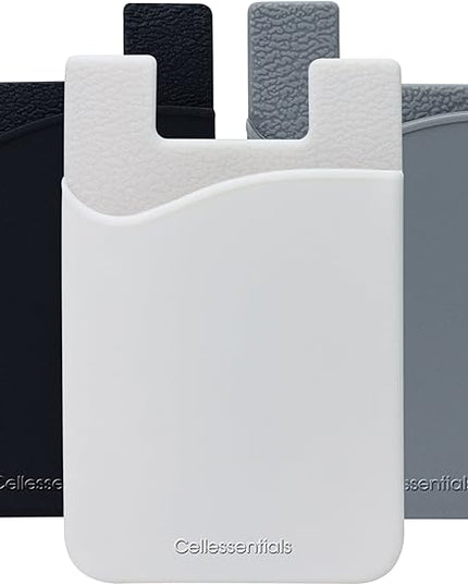 USA Merchant Redesigned Card Holder - Silicone Stick on Cell Phone Wallet with Pocket for Credit Card ID Business Card - iPhone Android & Smartphones (Black, White, Grey)