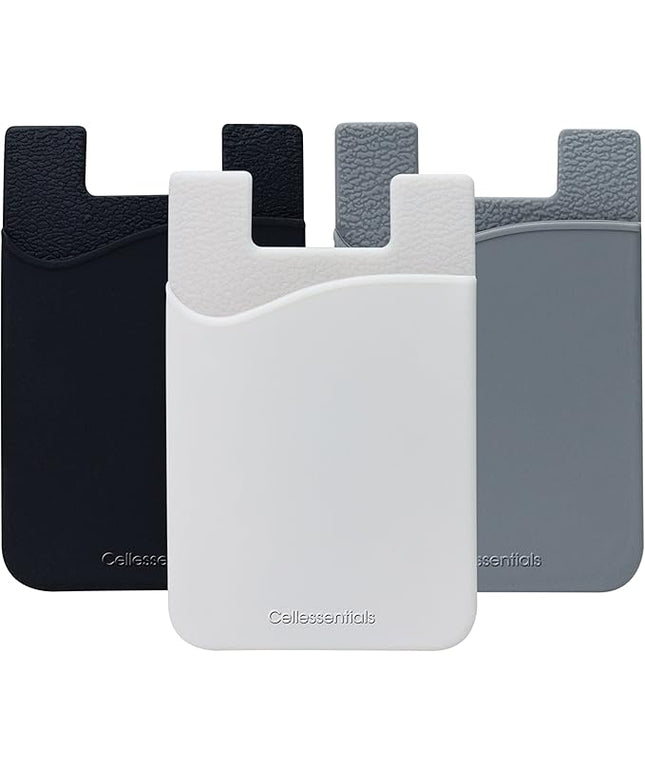 USA Merchant Redesigned Card Holder - Silicone Stick on Cell Phone Wallet with Pocket for Credit Card ID Business Card - iPhone Android & Smartphones (Black, White, Grey)