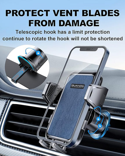 [2025 New] Car Vent Phone Mount, [Upgrade Hook Clip Never Shake] Adjustable 360 Rotation Vent Clip Car Phone Holder Mount, Big Phone & Thick Case Friendly Fit for All iPhone, Samsung & Cell Phone