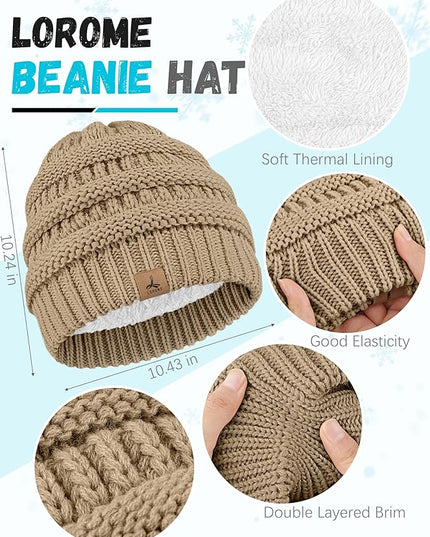 Winter Beanie Hat Scarf Gloves, Warm Fleece Knit Hats Touch Screen Gloves Neck Scarf Set Winter Gifts for Unisex Adult
