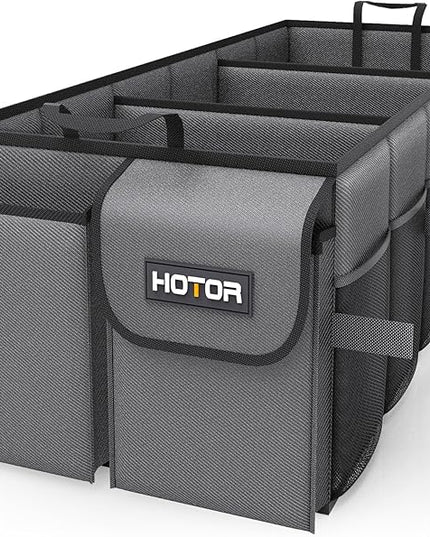 HOTOR Foldable Trunk Organizer - SUV & Sedan Compatible, 3 Compartments, Grey, 31.9"12.6"10.6" Sturdy Car Organization for Accessories, Tools, Sundries