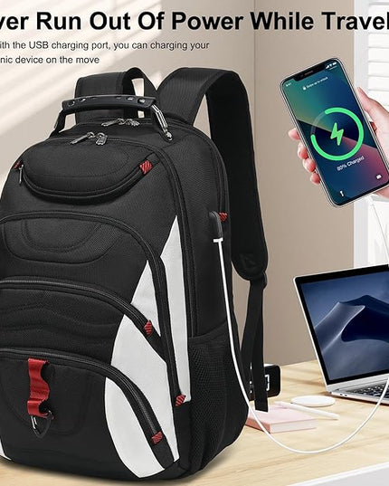 Boavan Laptop Backpack for men, 17.3 inch Laptop Bag with USB Port, Waterproof Travel Work Backpack Purse, Anti-Theft Teacher Nurse Doctor Casual Bookbags Office Business backpack，White