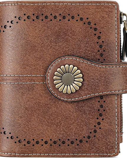 SENDEFN Small Womens Wallet Leather Bifold Card Holder RFID Blocking with Zipper Coin Pocket