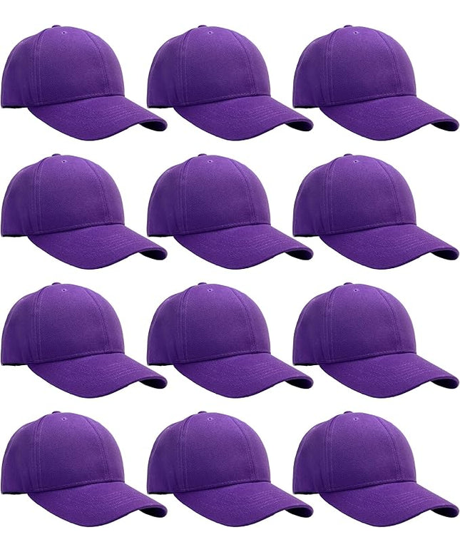 Falari Wholesale Bulk Lot 12-Pack Baseball Cap Adjustable Size Plain Blank Solid Color