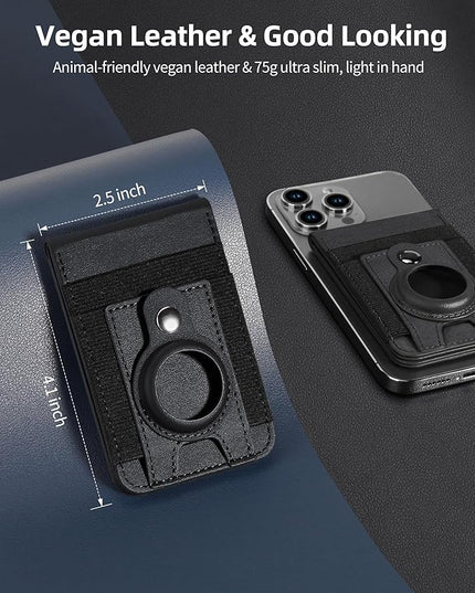 For Magsafe Wallet Stand with Airtag Holder, Strongest Magnetic Wallet for iPhone 17/16/15/14/13/12 Series, ID Window, 4 Card Slots, 10 Cards Holder, Vegan Leather, RFID Blocking, Black