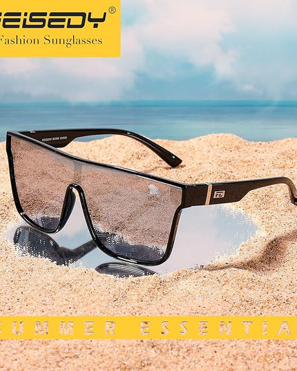 FEISEDY Sunglasses for Women Men, Fashion Mirrored Single Lens, Driving Beach Sunnies UV400 Shades B2996