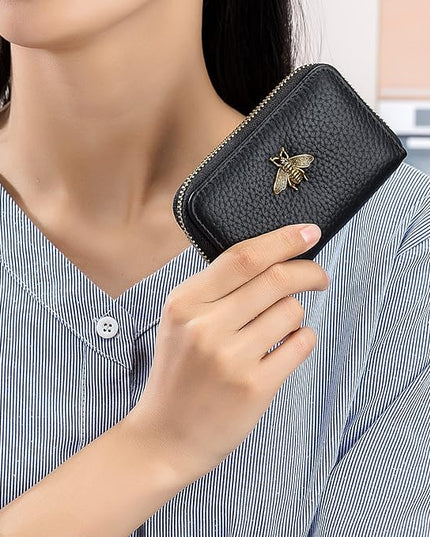imeetu RFID Credit Card Holder, Small Leather Zipper Card Case Wallet for Women