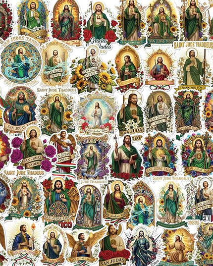 San Judas Tadeo Stickers - 50 Pcs Religious Christian Water Bottle Stickers, Inspirational Bible Verse Waterproof Scrapbook Sticker, Vinyl Decals for Vision Board Laptop Journal
