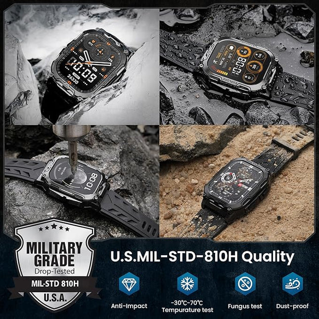 Smart Watches for Men,130 Days Extra-Long Battery,1.96" HD Display Answer/Make Call, Rugged Full Metal Body with LED Flashlight, 24/7 Heart Rate & Sleep Monitor, Compatible for Android & iOS