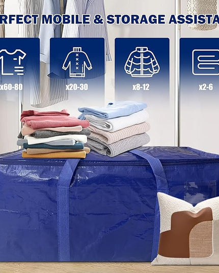 8 Pack Extra Heavy Duty Large Moving Bags with Strong Zipper & Carrying Handles, Sturdy Clothes Storage Bags Totes Bins, Packing Bag Move Boxes College Moving Supplies, Dark Blue - 24 gal