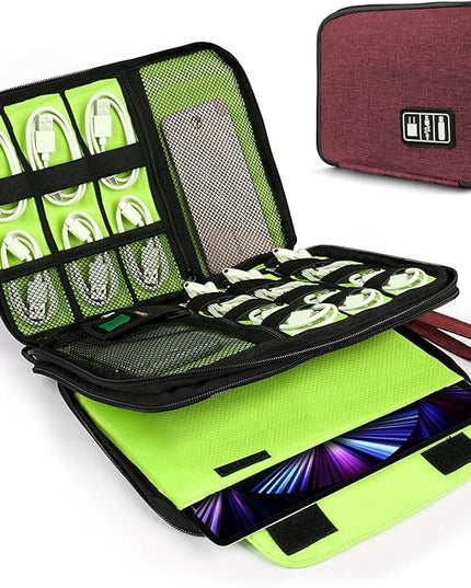 Luxtude Electronic Organizer Travel Case Large, Cord Organizer Travel, Large Cable Organizer Bag, Tech Bag for Cable Storage/Cord Storage/iPad Pro(up to 11")/Wall Charger/Electronic Accessories, Red