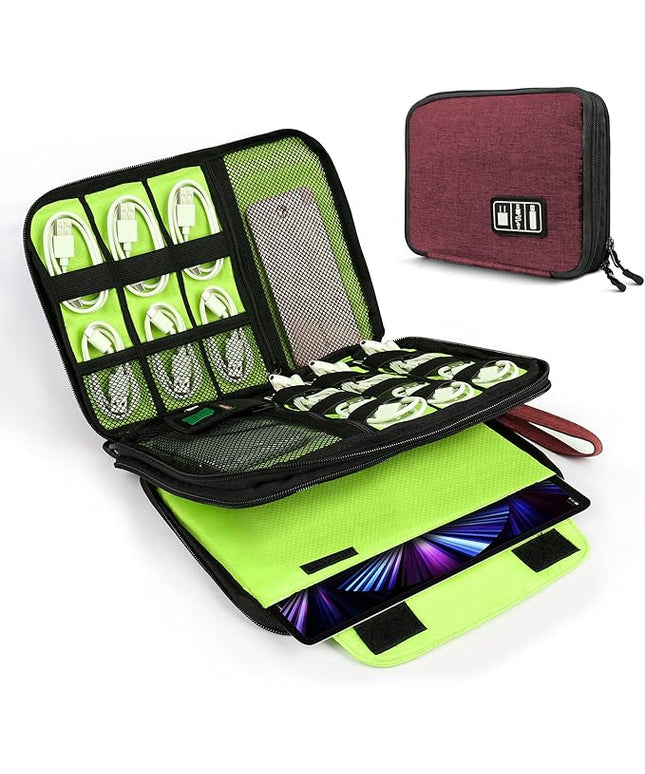 Luxtude Electronic Organizer Travel Case Large, Cord Organizer Travel, Large Cable Organizer Bag, Tech Bag for Cable Storage/Cord Storage/iPad Pro(up to 11")/Wall Charger/Electronic Accessories, Red