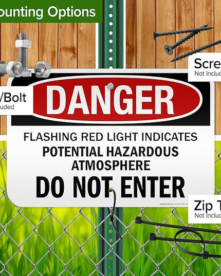 Danger Flashing Red Light Indicates Potential Hazardous Atmosphere Do Not Enter Sign, 12x18 Inches, 3M EGP Reflective .063 Aluminum, Fade Resistant, Made in USA by My Sign Center